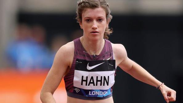 Sprinter Sophie Hahn in action at the London Diamond League meeting