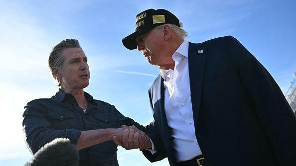 Newsom and Trump shaking hands