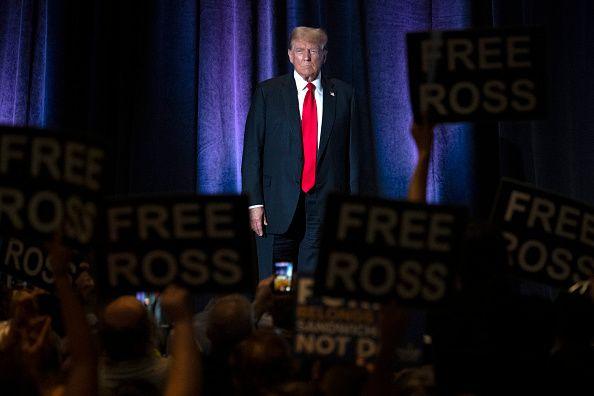 Former US President Donald Trump on stage at the Libertarian National Convention