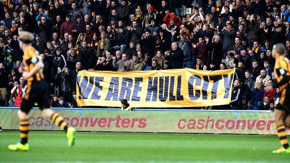 Hull fans protest during the home match against Crystal Palace