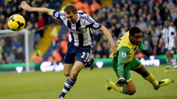 Action from West Brom v Norwich at the Hawthorns