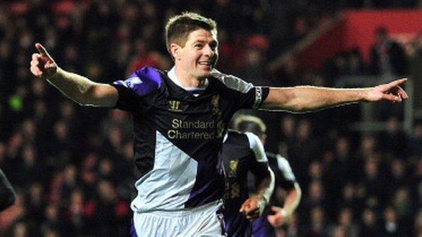 Liverpool's Steven Gerrard celebrates scoring against Southampton