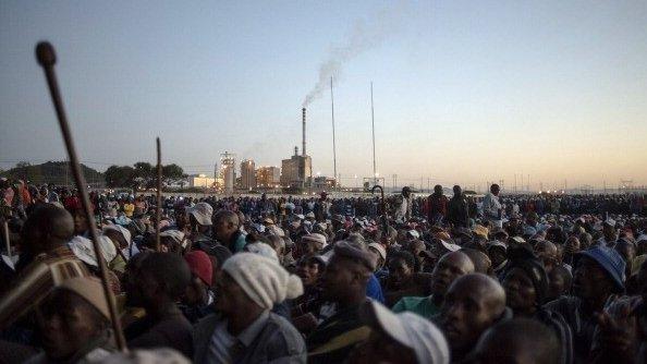 Striking platinum workers gathering