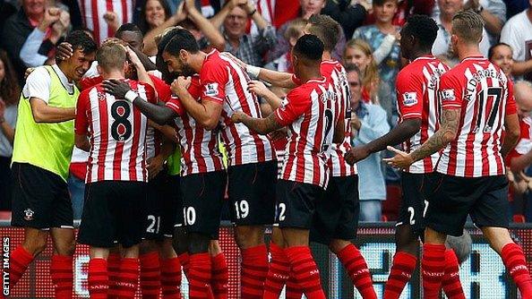 Southampton celebrate scoring first goal