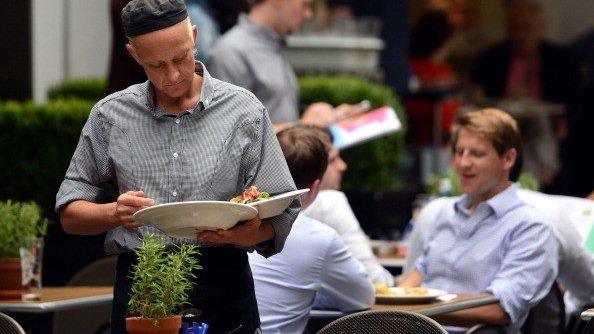 Waitress at a table