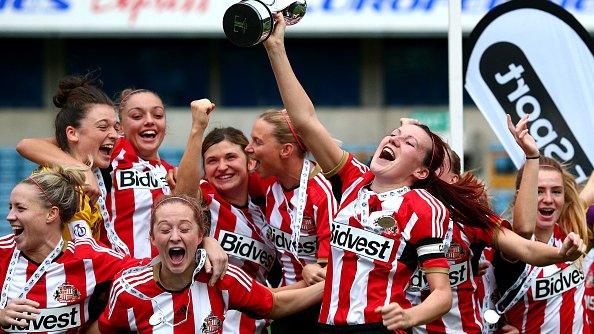 Sunderland clinched promotion to the top flight of the Women's Super League on the last day of the season.