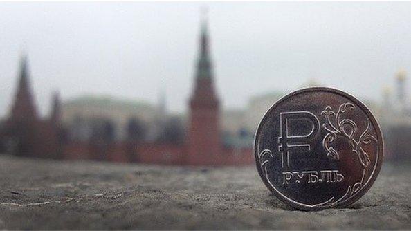 Rouble with Red Square in the background