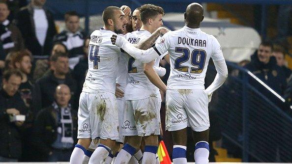 Leeds midfielder Mirco Antenucci celebrates with team-mates