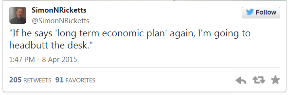 Tweet by Simon Ricketts - 8 April 2015