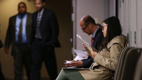 Job seekers at jobs fair