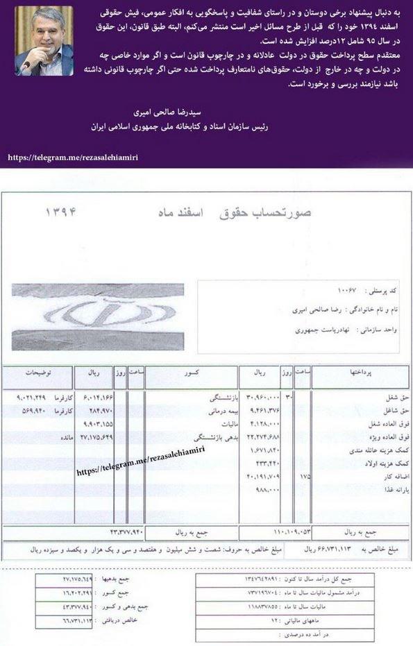 The head of the national library and former minister, Reza Salehi Amiri, showed he earned £1,200 a month.