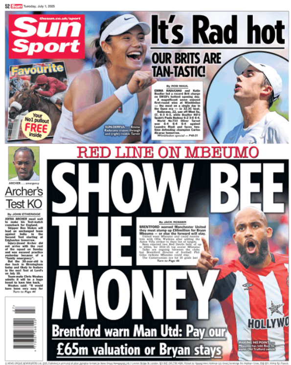 The back page of the Sun