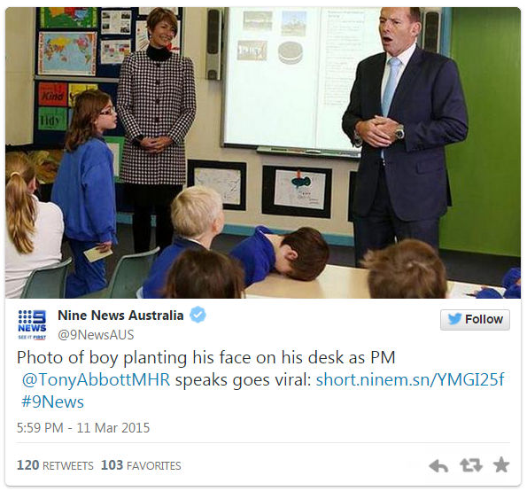 Tweet by 9NewsAUS - 11 March 2015