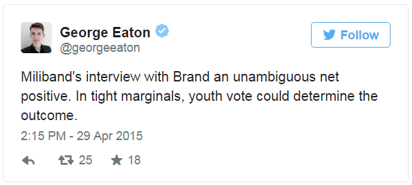 Tweet by George Eaton - 29 April 2015