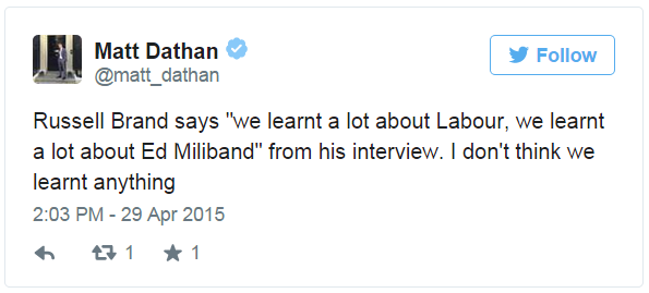 Tweet by Matt Dathan - 29 April 2015