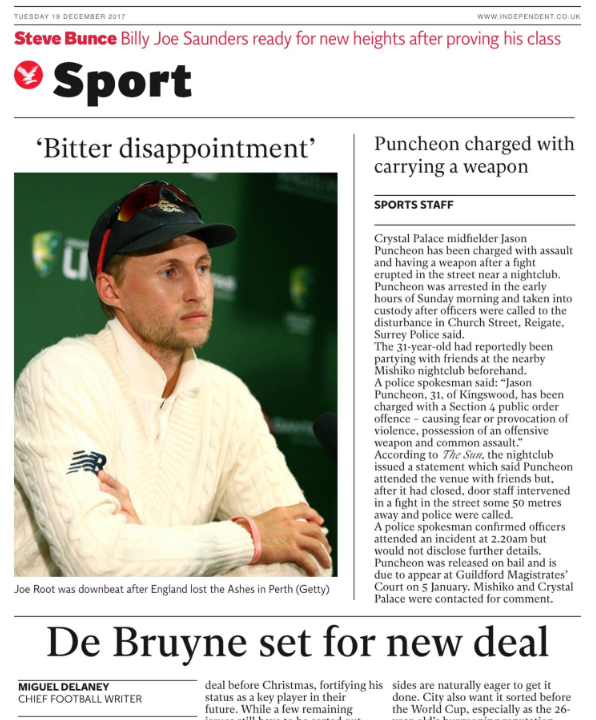 The Independent runs a story on Kevin DeBruyne signing his long-term future to Manchester City