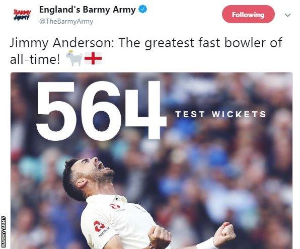 England cricket's supporters' group, the Barmy Army, paid tribute on Twitter