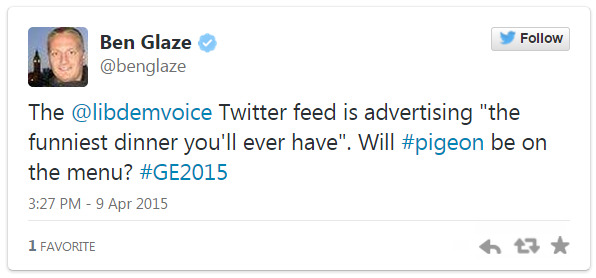 Tweet by Ben Glaze - 9 April 2015
