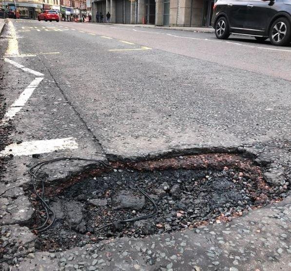 Pothole in Partick, Glasgow