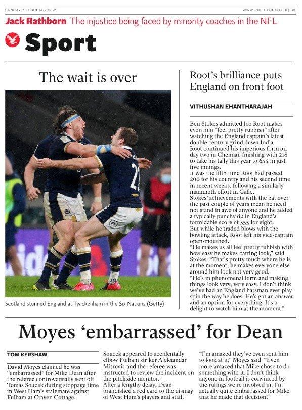 The back page of the Independent on Sunday