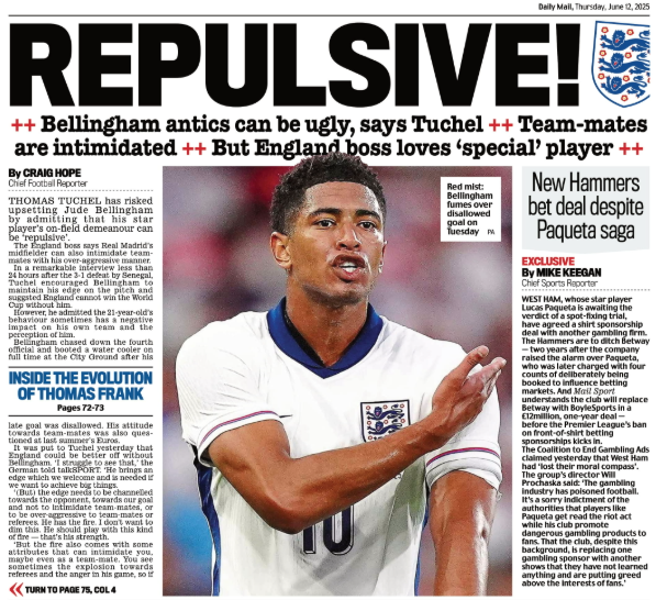 Back page of the Daily Mail on 12 June 2025