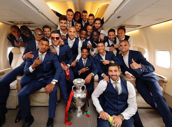 Portugal squad with the European Championship trophy