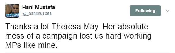 Tweet, blaming Theresa May for a "mess" of a campaign