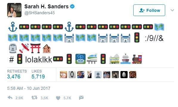 Sarah H. Sanders tweeted a series of emojis including a traffic light, a map, and several kinds of train