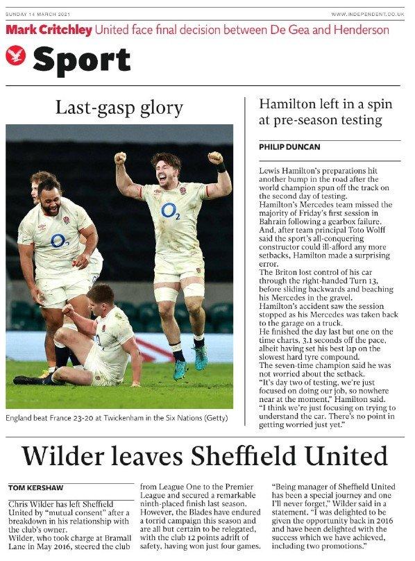 The sport section of the Independent on Sunday