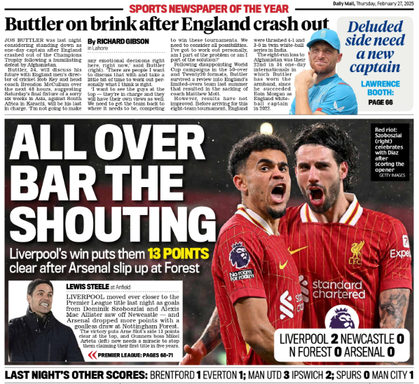 Back page of the Daily Mail on 27 February 2025