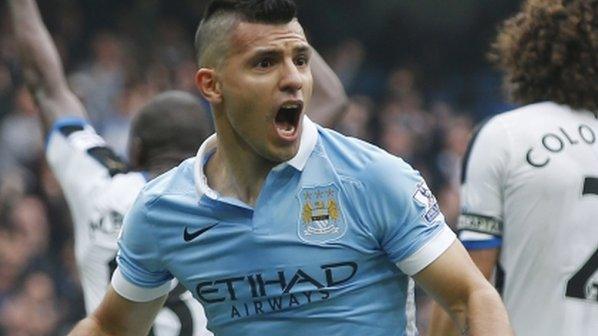 Man City striker Sergio Aguero celebrates his equaliser