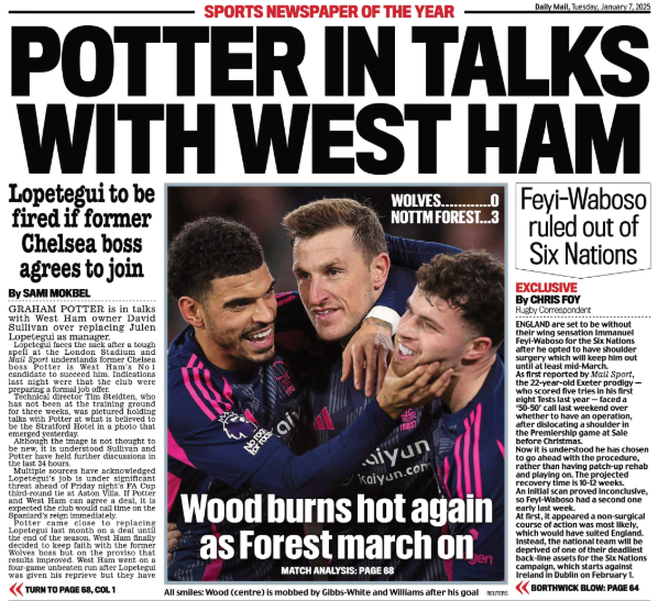 Back page of the Daily Mail on 7 January 2025