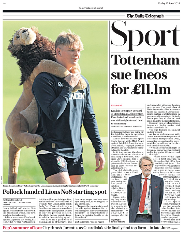 The sport section of the Daily Telegraph