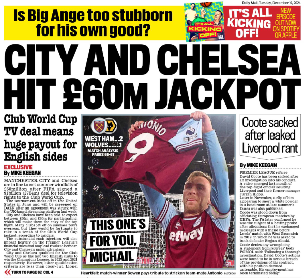 Back page of the Daily Mail on 10 December 2024