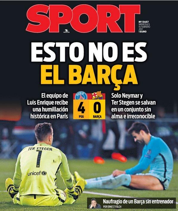 Front page of Sport newspaper