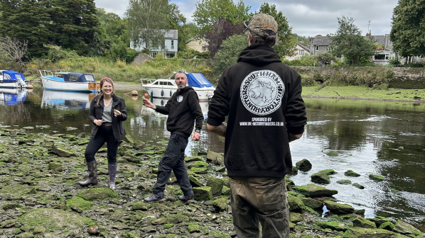 South Hams History Hunters on the shore of the River Dart, Totnes