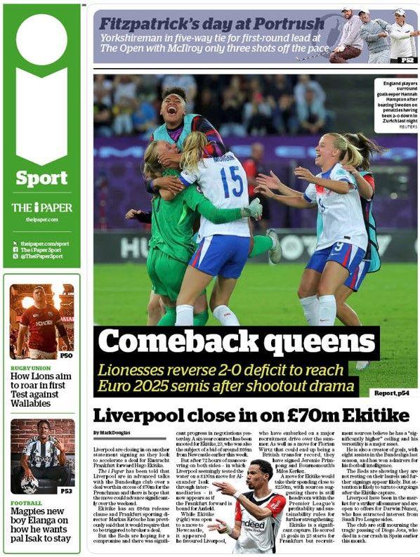 The back page of The i Paper
