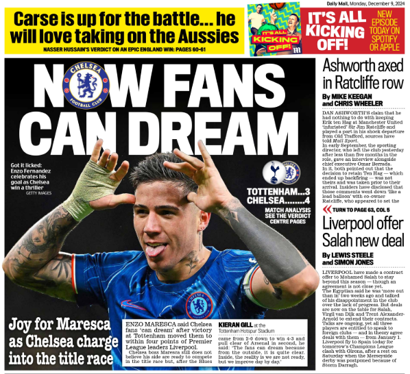 Back page of the Daily Mail on 9 December 2024