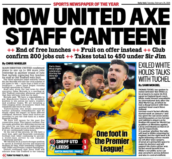 Back page of the Daily Mail on 25 February 2025