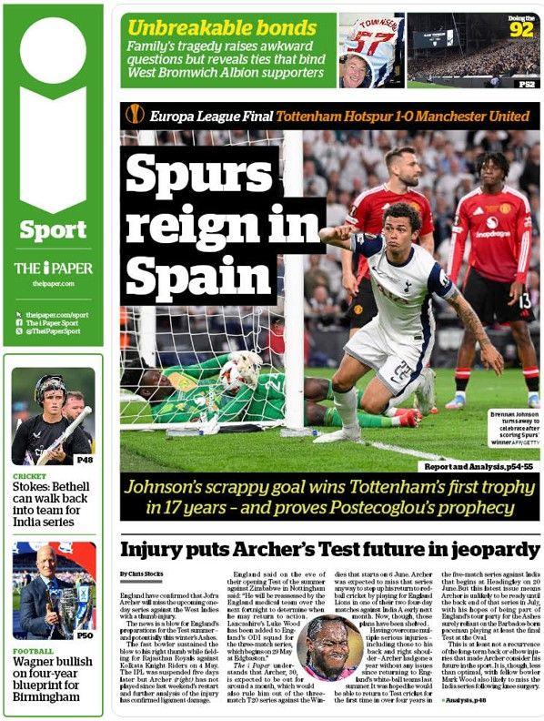 The back page of The i Newspaper