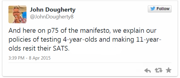 Tweet by John Dougherty - 8 April 2015