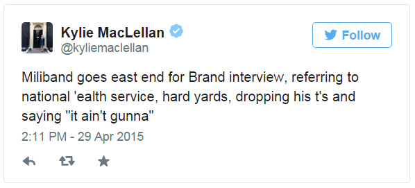 Tweet by Kylie MacLellan - 29 April 2015