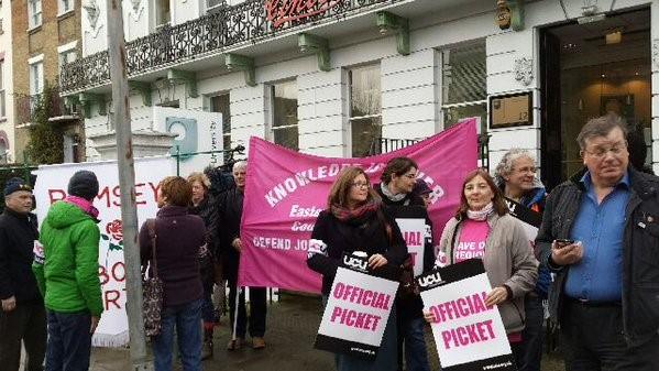 UCU members at the picket line outside Cintra House, Cambridge