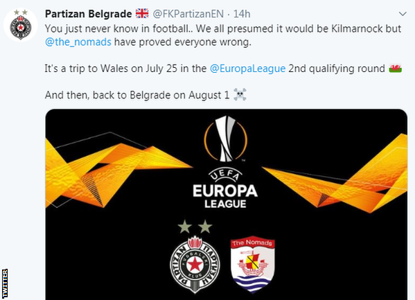 Belgrade's tweet to Wales