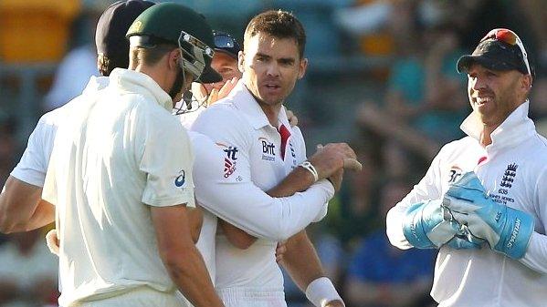 James Anderson in combative mood during the first Ashes Test