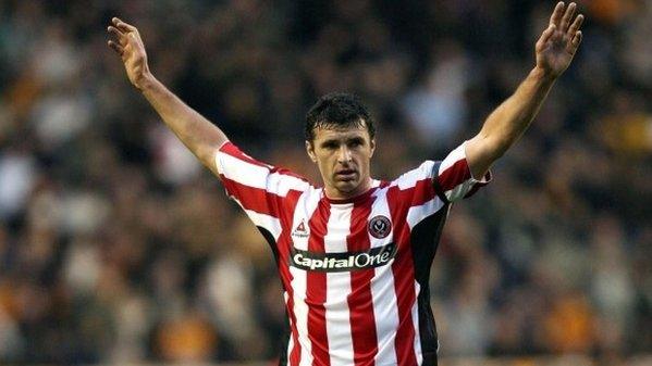 Gary Speed in action for Sheffield United