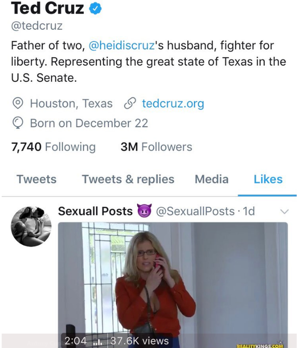 The Senator liked the video posted by Sexuall Posts on Monday