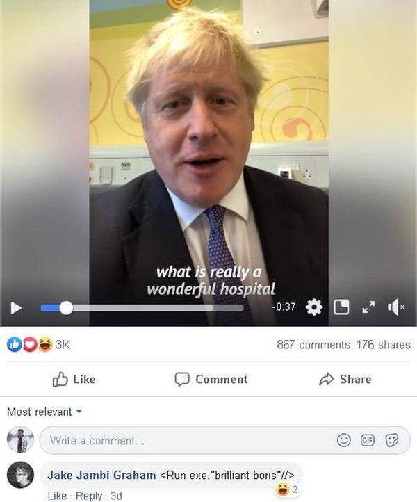 Facebook comment: "<Run exe."brilliant boris"//>