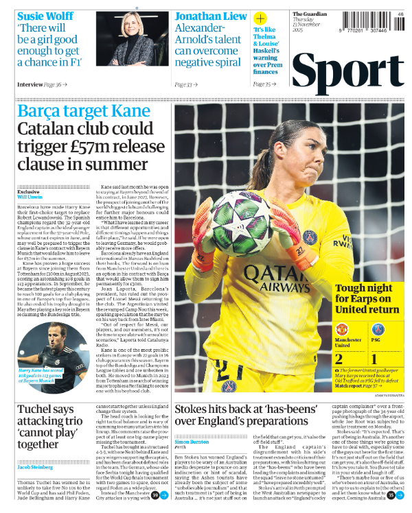 The back page of the Guardian