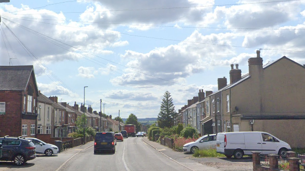 A Google Streetview of Williamthorpe Road shows terraced houses along the length of each side of the road. Traffic is queuing.